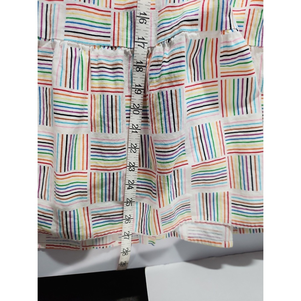 Rainbow Striped Linen Blend Tiered Mini Dress Pockets Sleeveless Tie Strap L - Picture 5 of 8